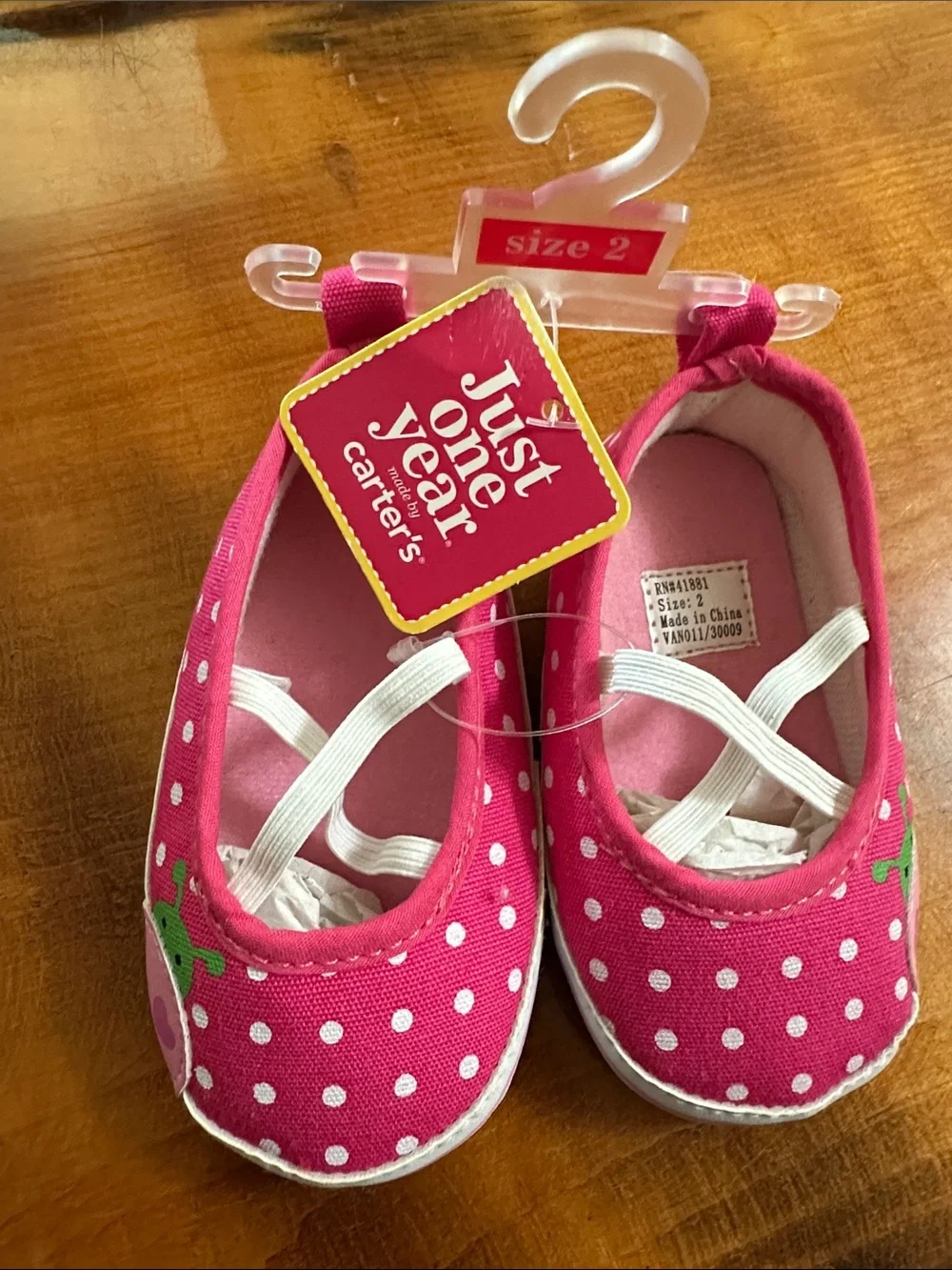 Carter's Pink Polka Dot Baby Walker Shoes with Green Alien Accent